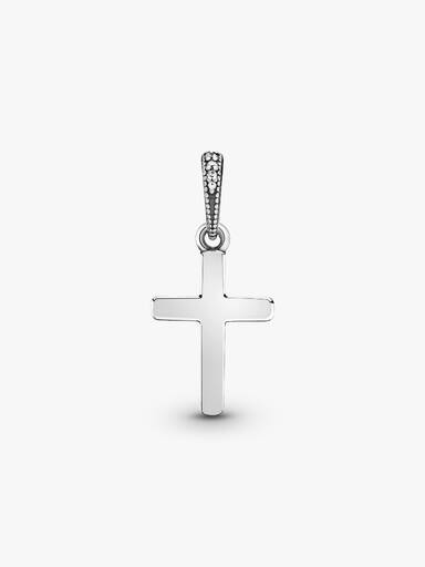 Cross silver pendant with clear cubic zirconia