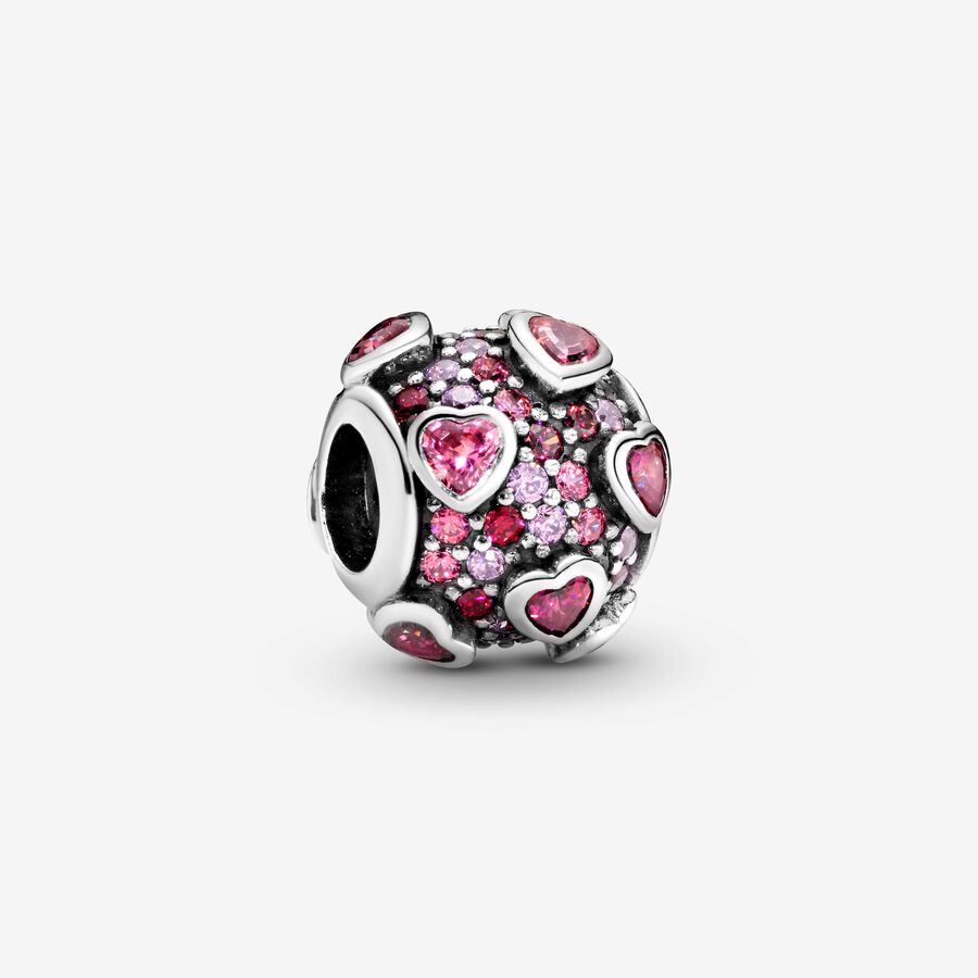 Silver charm with fancy pink, red and orchid cubic zirconia image number 0
