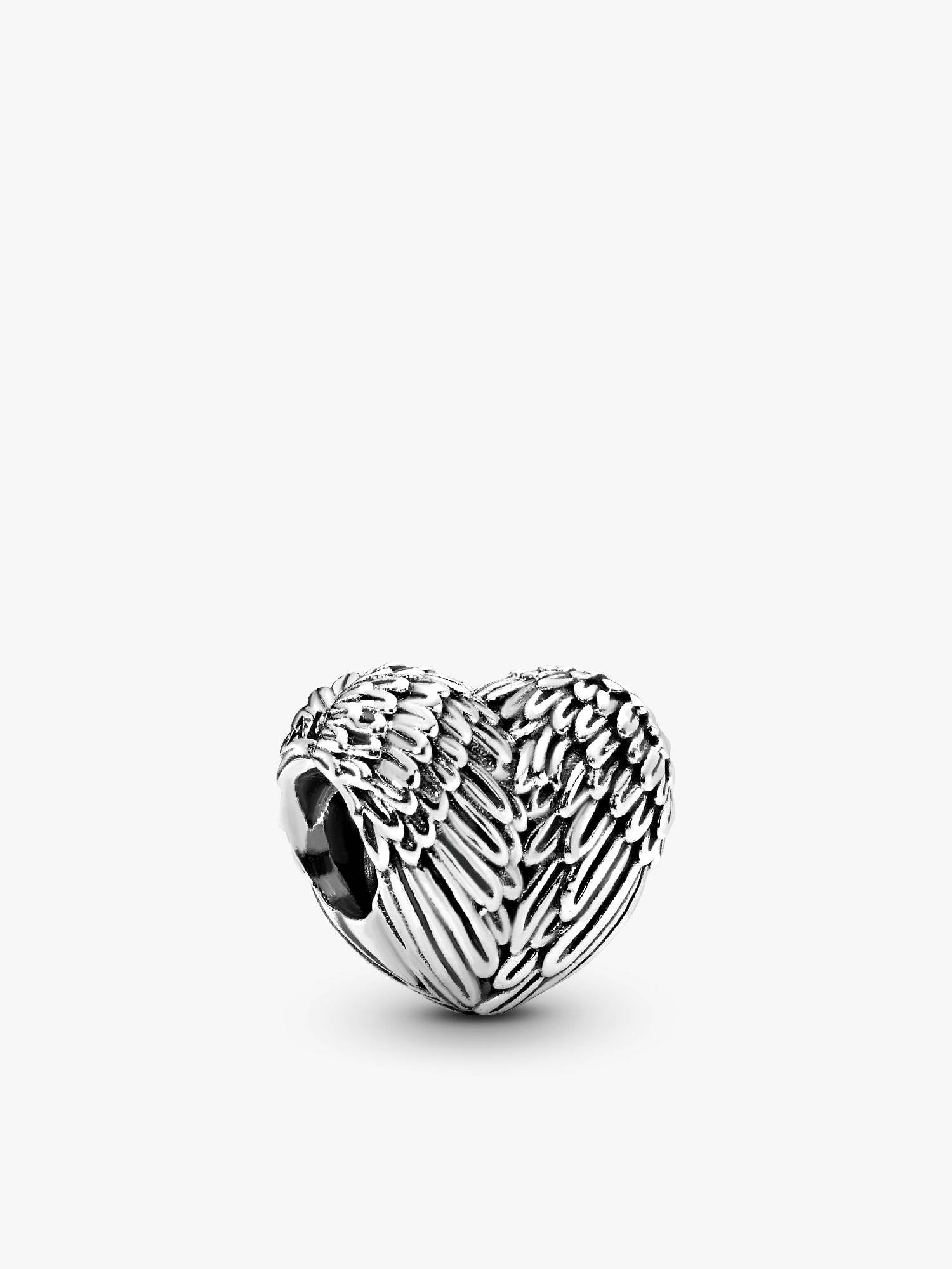 Heart silver charm with angel wing detail