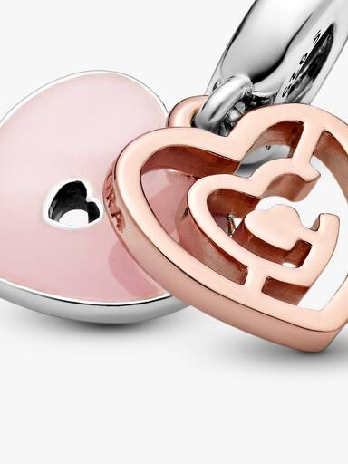 Labyrinth heart 14k rose gold-plated and silver dangle with blush pink crystal and pink enamel