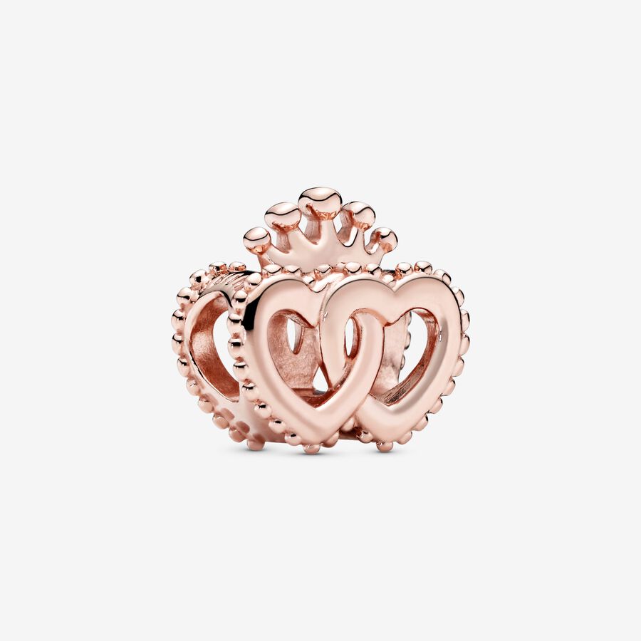 Interlocked crowned hearts 14k rose gold-plated charm image number 0