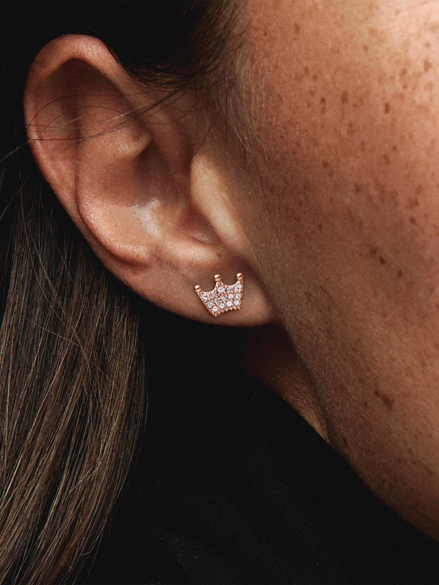 Crown 14k rose gold-plated stud earrings with orchid pink crystal and rose pink crystal