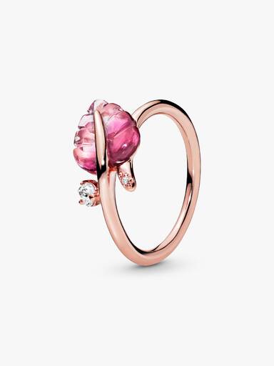 Pink Murano Glass Leaf Ring