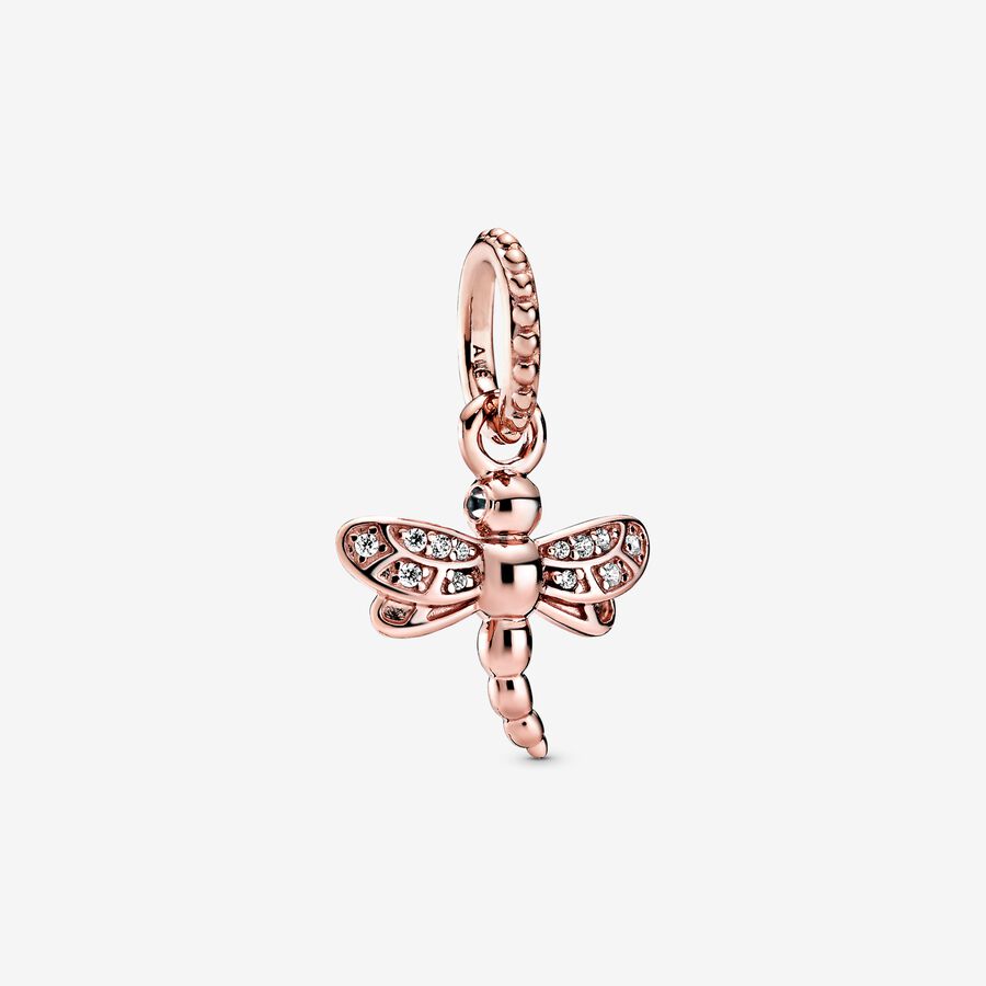 Dragonfly Pandora Rose pendant with clear cubic zirconia image number 0