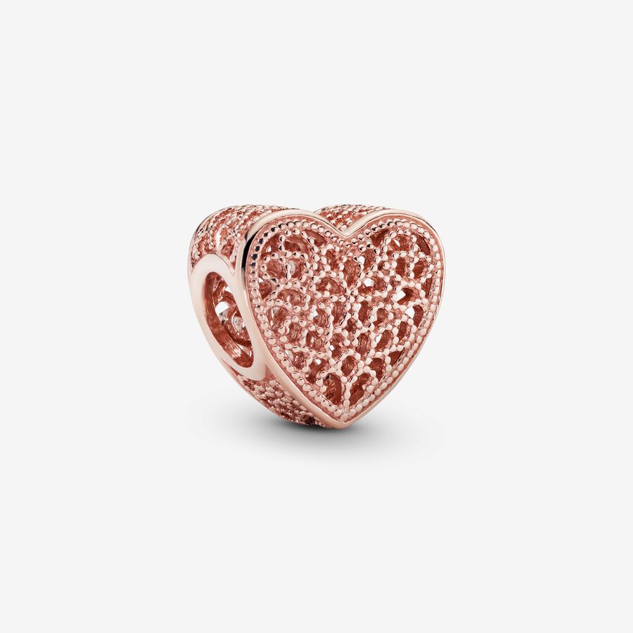 14k Rose gold-plated openwork heart charm image number 0