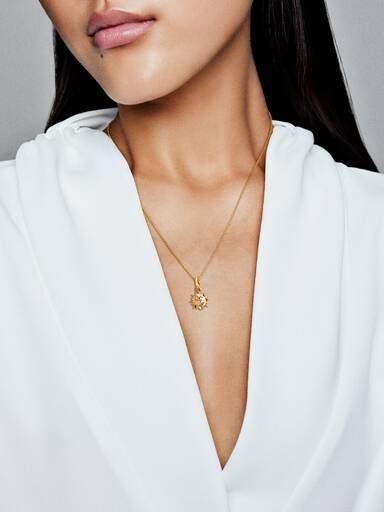 Sun 14k gold-plated pendant with clear cubic zirconia
