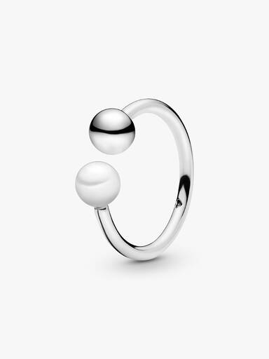 Open silver ring with white freshwater cultured pearl