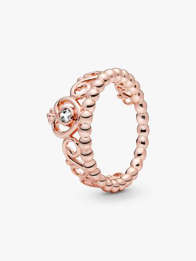 14k Rose gold-plated tiara ring with clear cubic zirconia