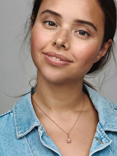 Ladybird 14k rose gold-plated pendant with clear cubic zirconia, black crystal and pink enamel