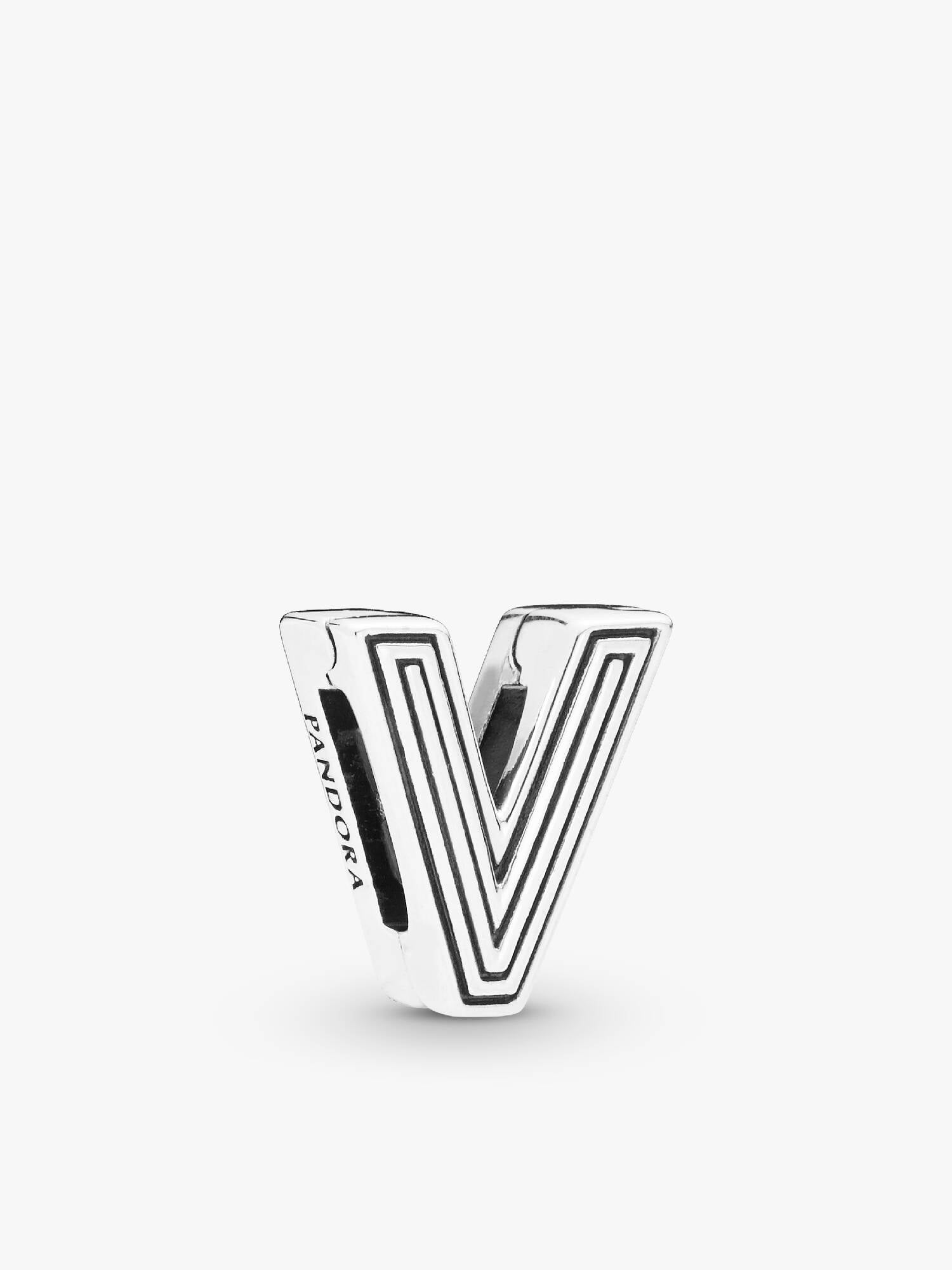Pandora Reflexions letter V silver clip charm