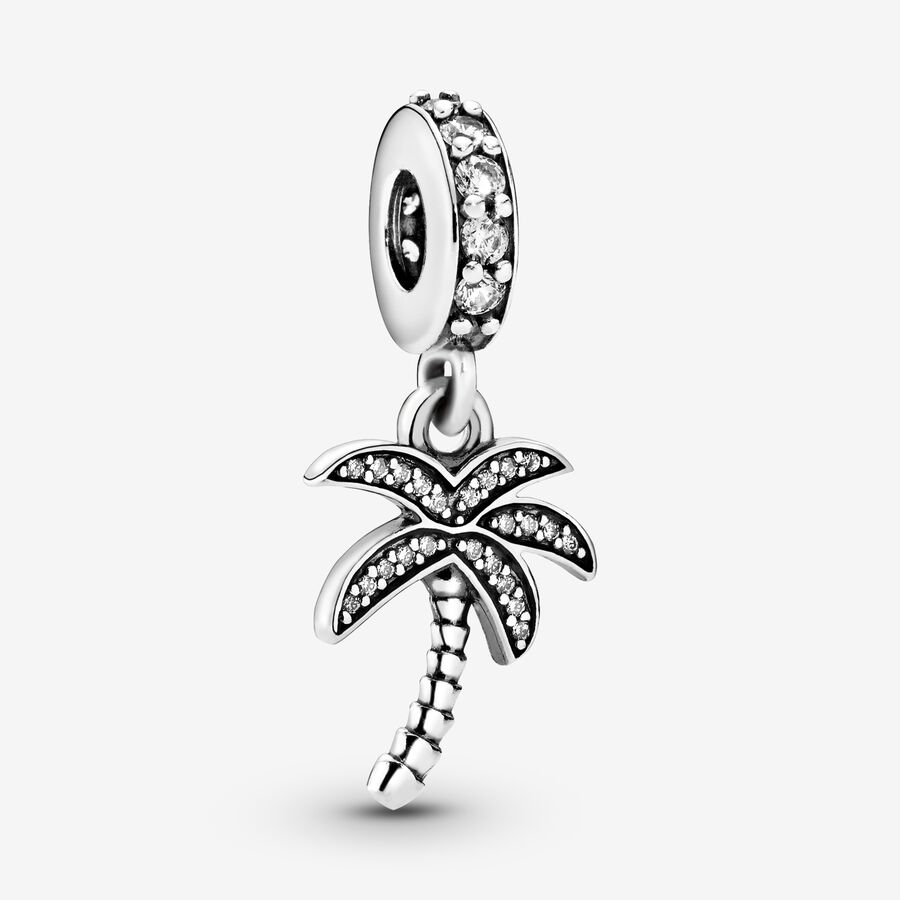 Palm tree silver dangle with cubic zirconia image number 0