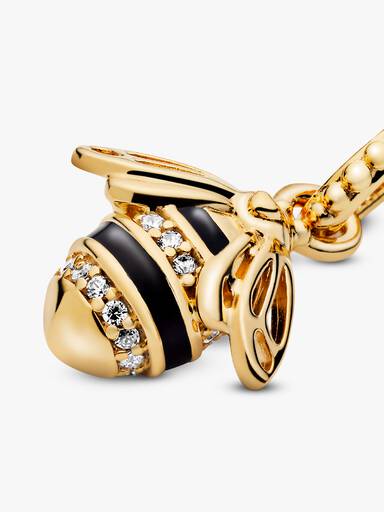 Bee 14k gold-plated pendant with black enamel and clear cubic zirconia