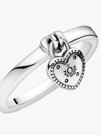 Heart padlock silver ring