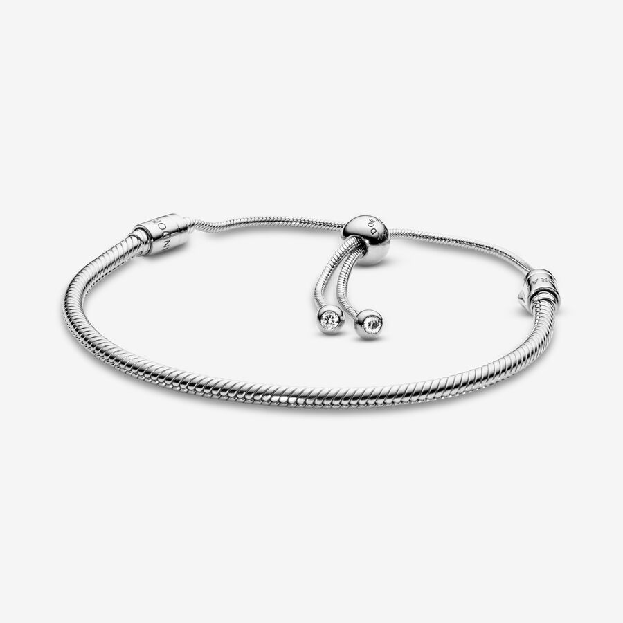 Snake chain silver bracelet with clear cubic zirconia image number 0