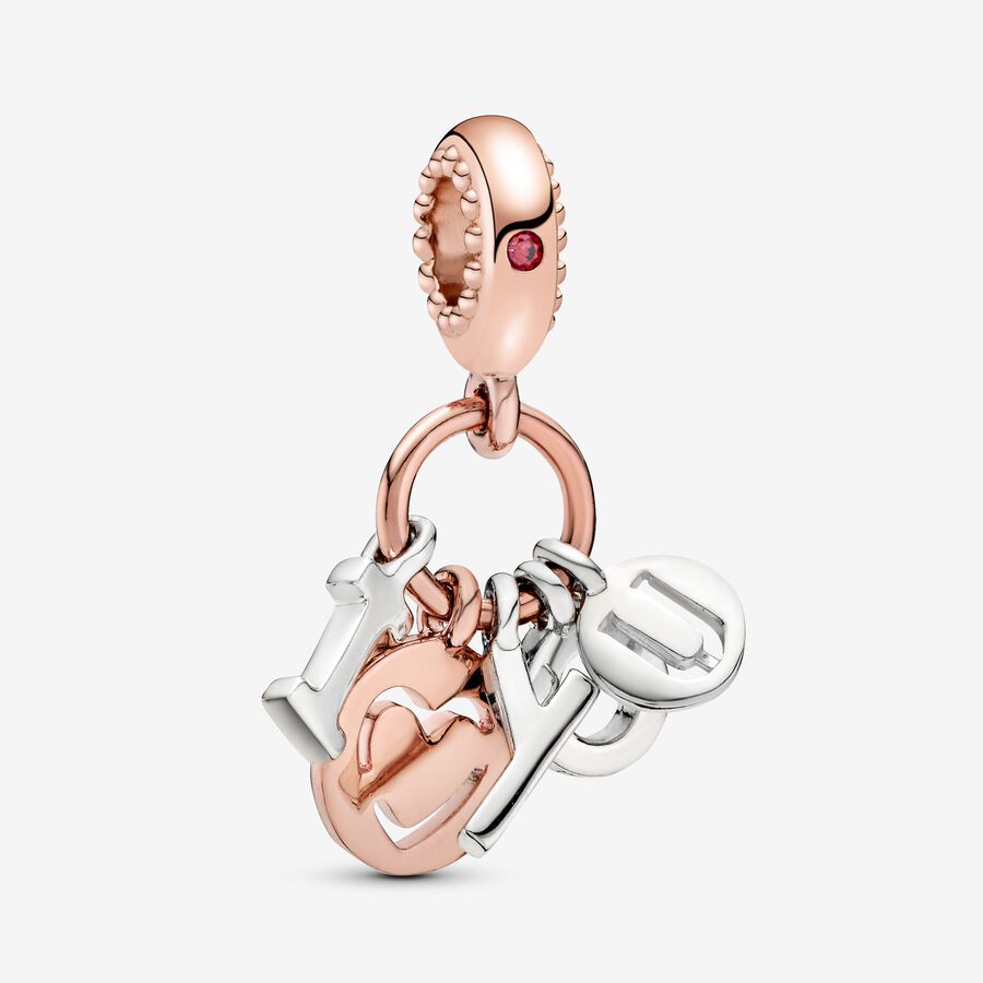 I love you 14k rose gold-plated and silver dangle with red cubic zirconia image number 0