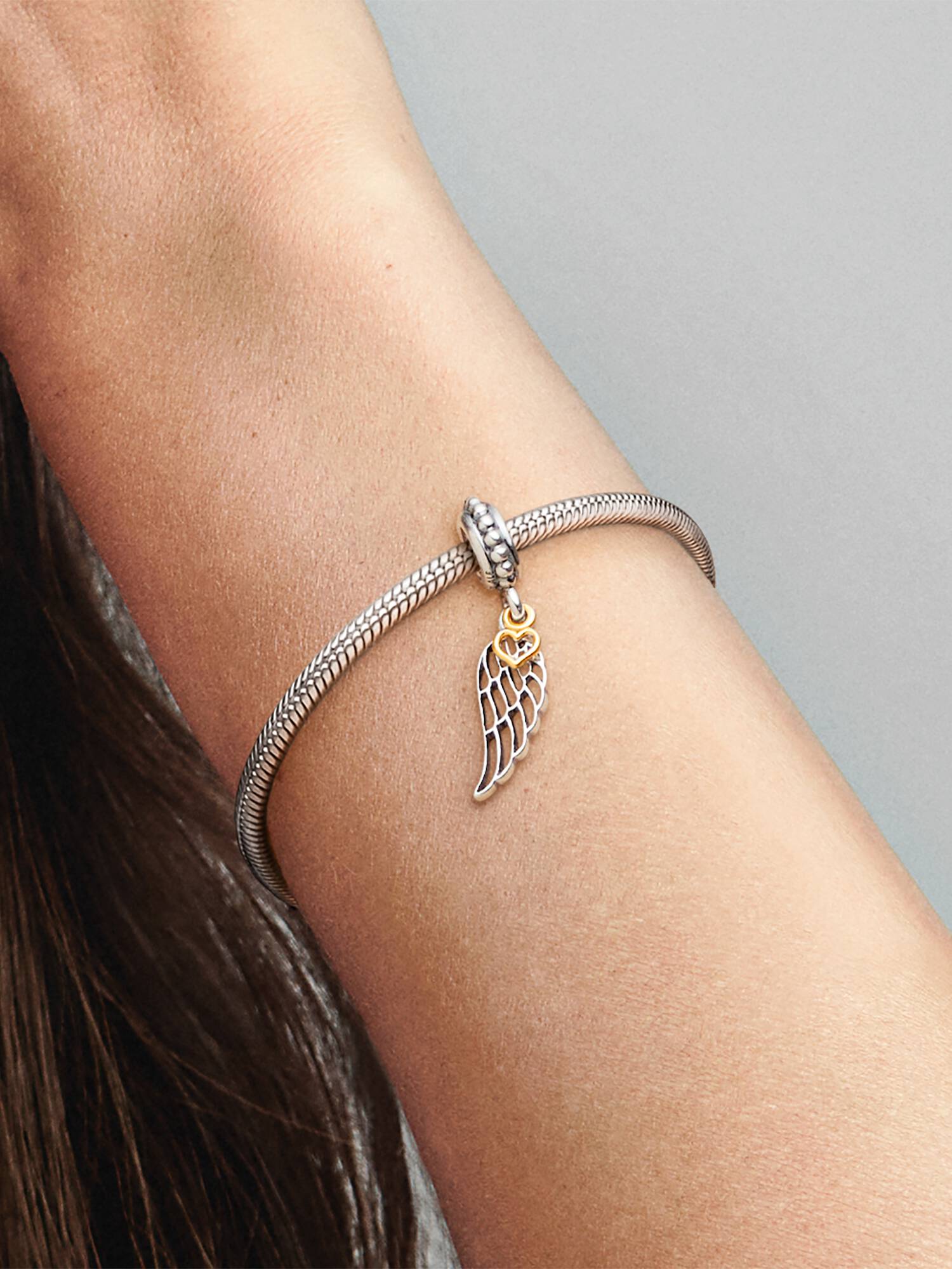 Angel wing silver dangle with 14k heart