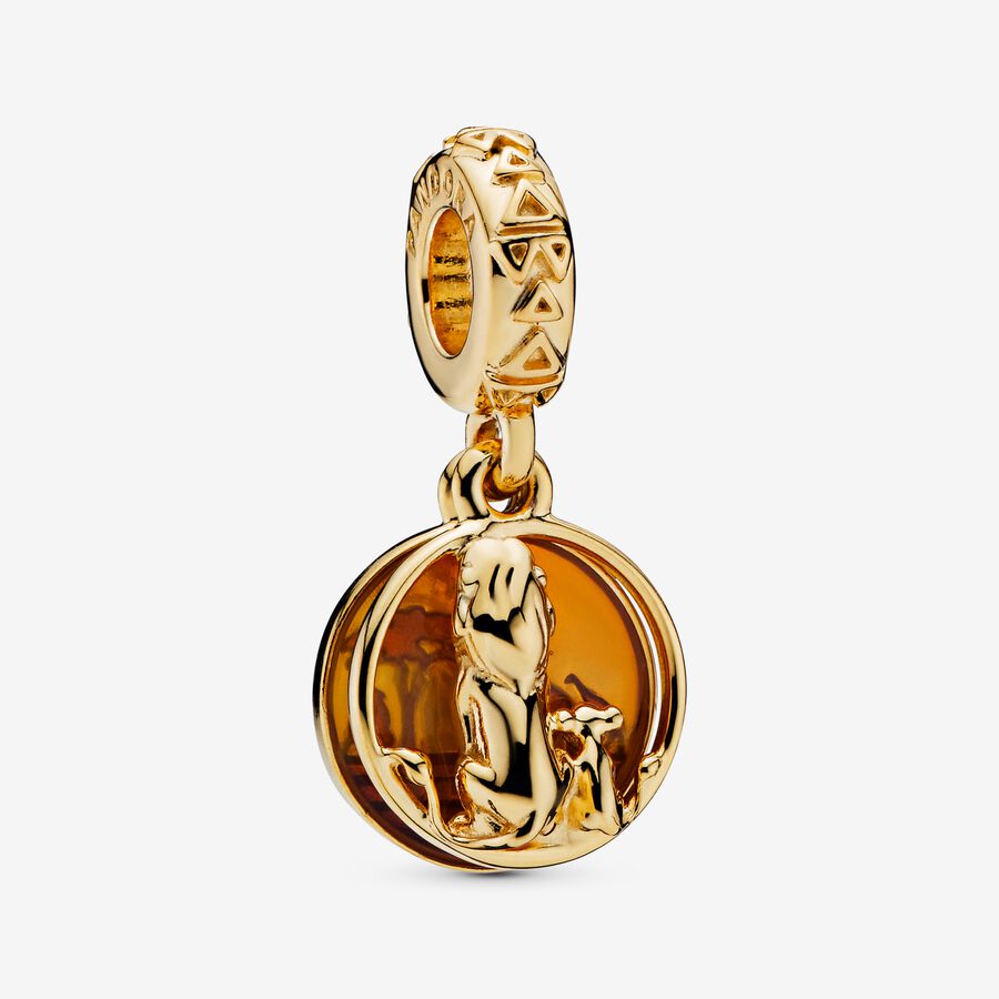 Disney Simba and Mufasa 14k gold-plated dangle with transparent orange, yellow and red enamel image number 0