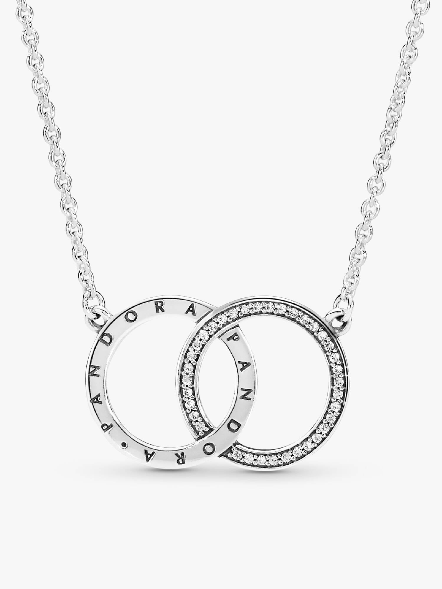 PANDORA logo silver necklace with clear cubic zirconia