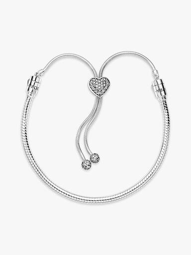 Pandora Moments Pavé Heart Clasp Snake Chain Slider Bracelet