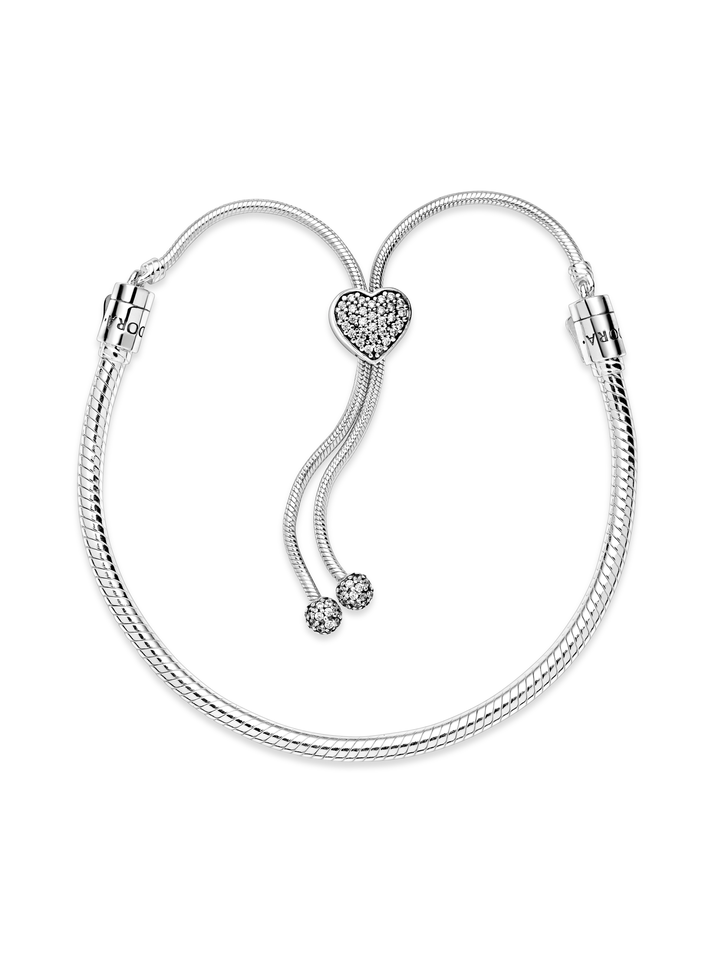 Pandora Moments Pavé Heart Clasp Snake Chain Slider Bracelet