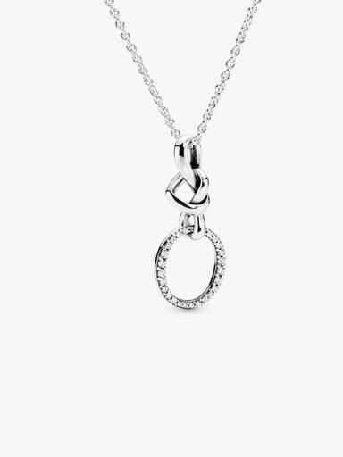 Knotted hearts silver pendant with clear cubic zirconia and necklace