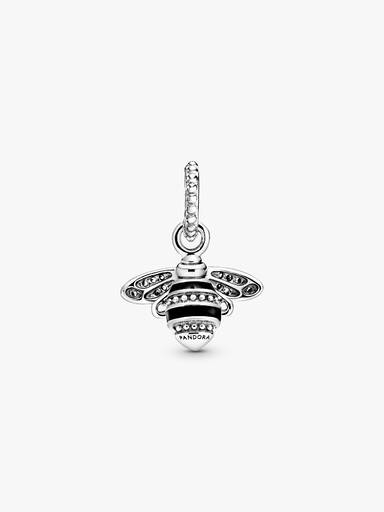 Bee sterling silver pendant with clear cubic zirconia and black enamel