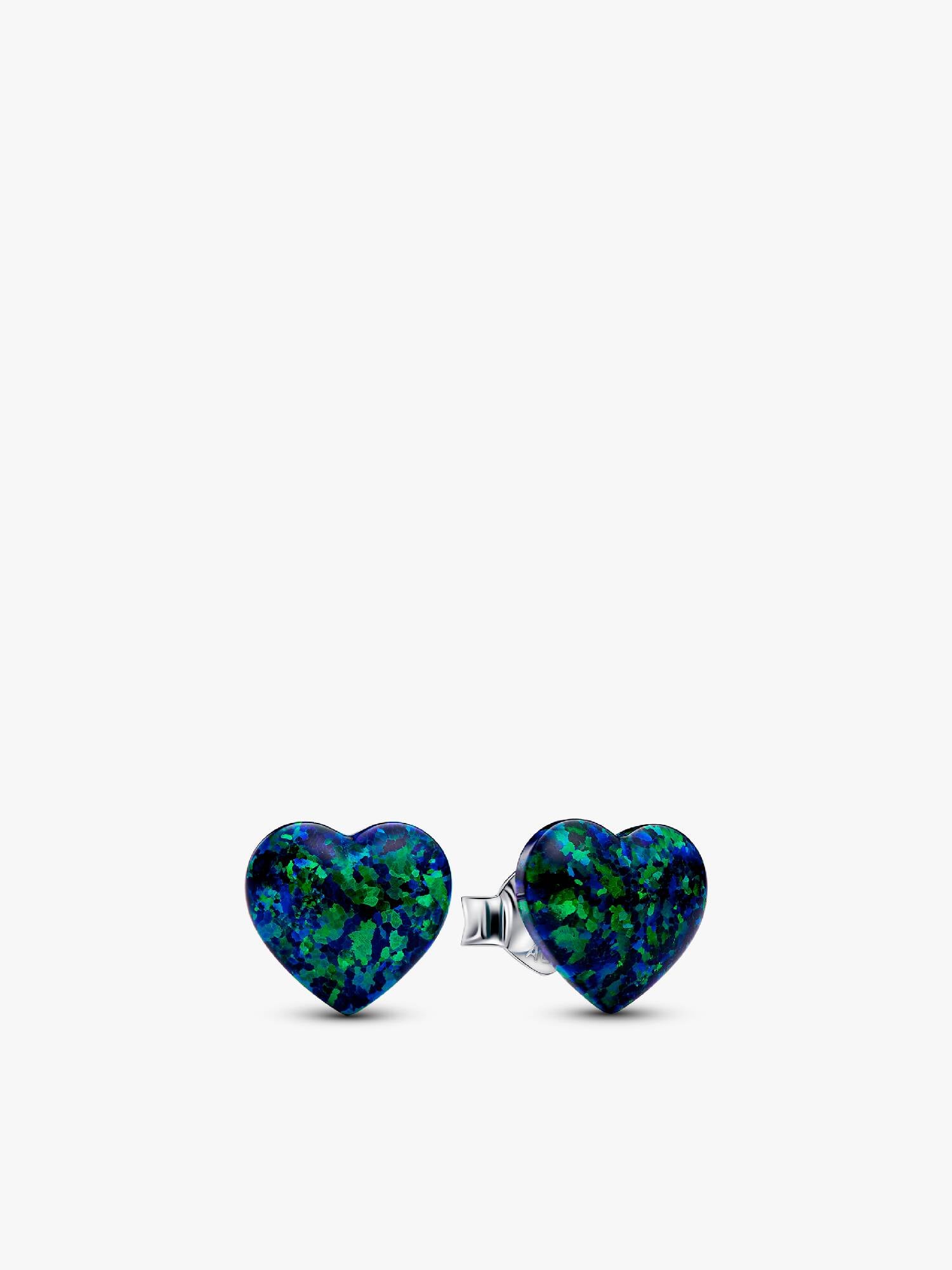 Opalescent Green Heart Stud Earrings