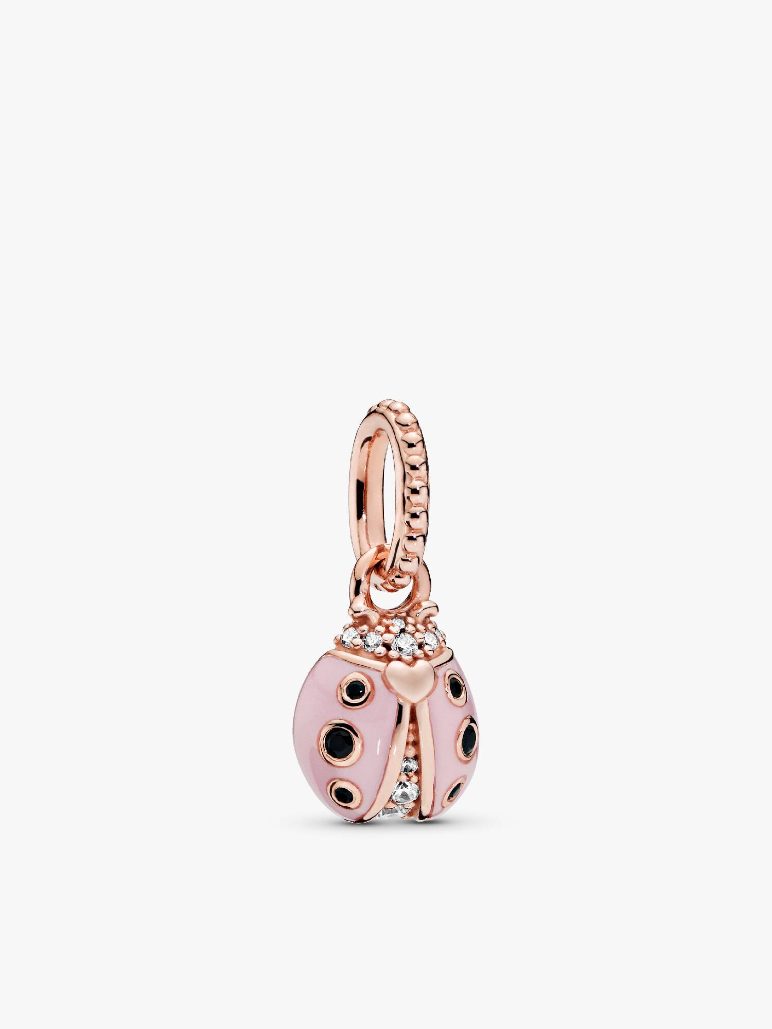 Ladybird 14k rose gold-plated pendant with clear cubic zirconia, black crystal and pink enamel