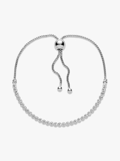 Rhodium plated silver bracelet with clear cubic zirconia