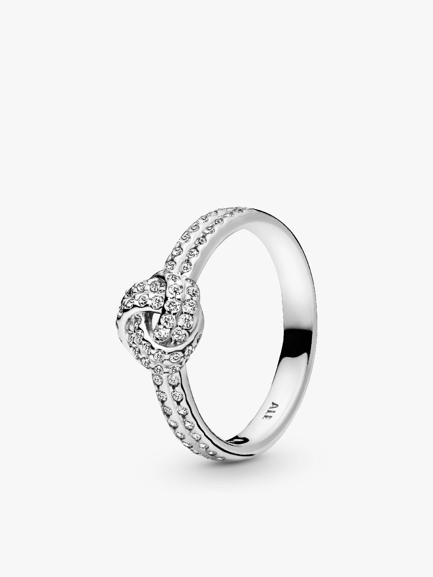 Love knot silver ring with clear cubic zirconia