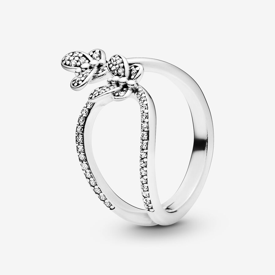 Butterfly silver open ring with clear cubic zirconia image number 0