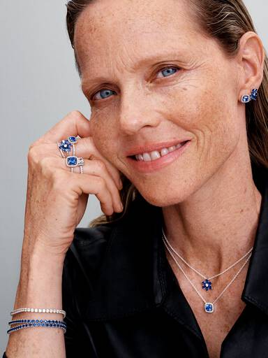 Sparkling Square Blue Halo Pendant Necklace