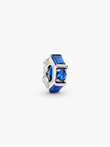 Ice cube silver spacer with sea blue crystal