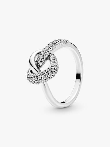 Knotted heart silver ring with clear cubic zirconia