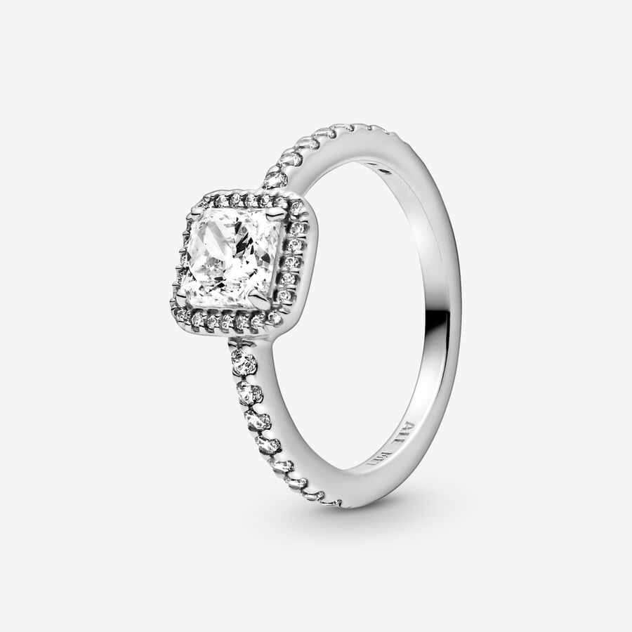 Square solitaire silver ring  with cubic zirconia image number 0