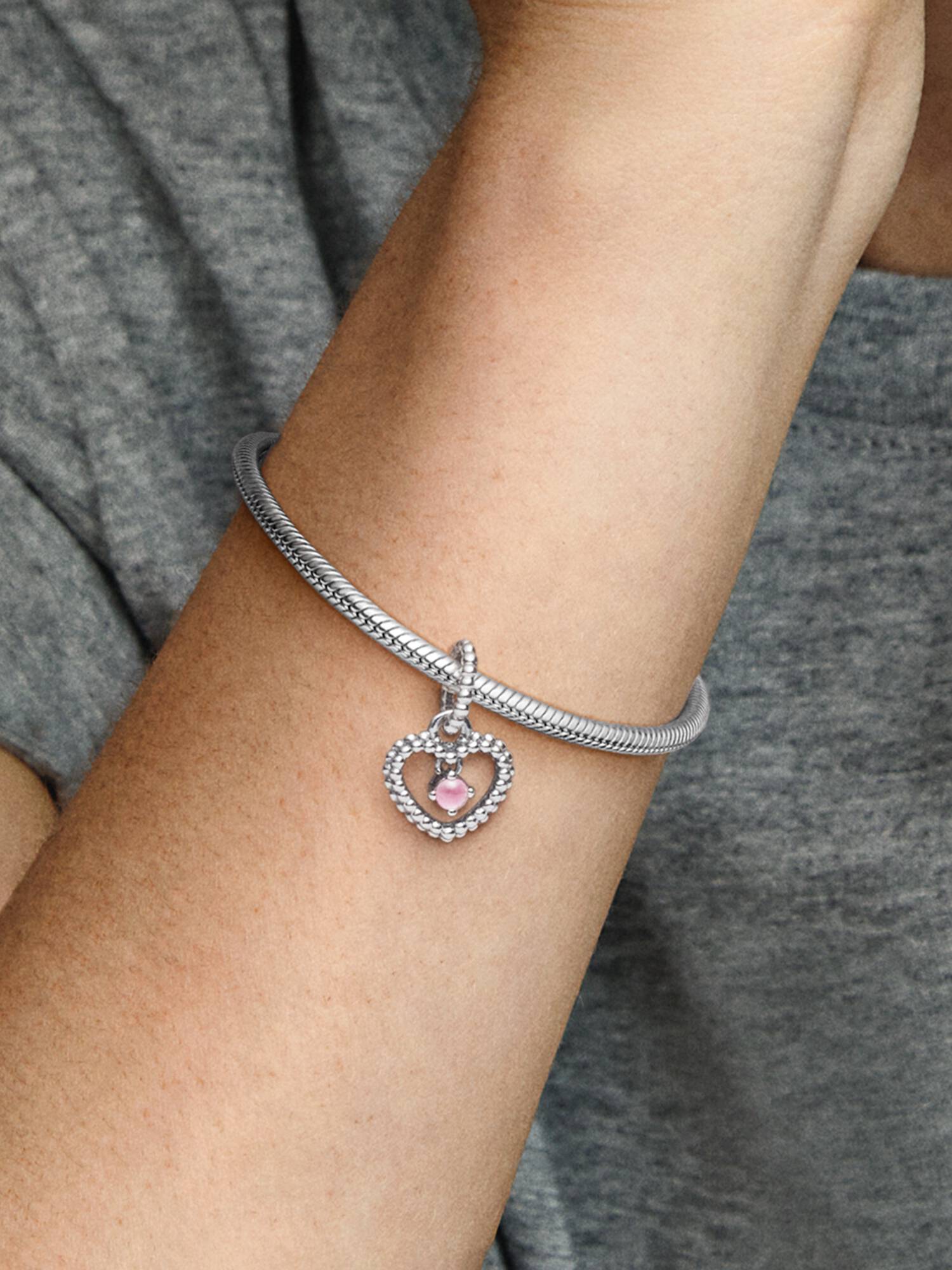 Petal Pink Beaded Heart Dangle Charm