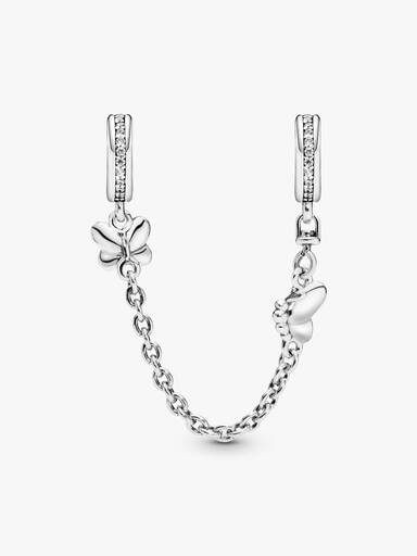 Butterfly silver safety chain with clear cubic zirconia