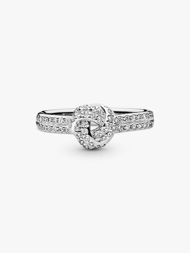 Love knot silver ring with clear cubic zirconia