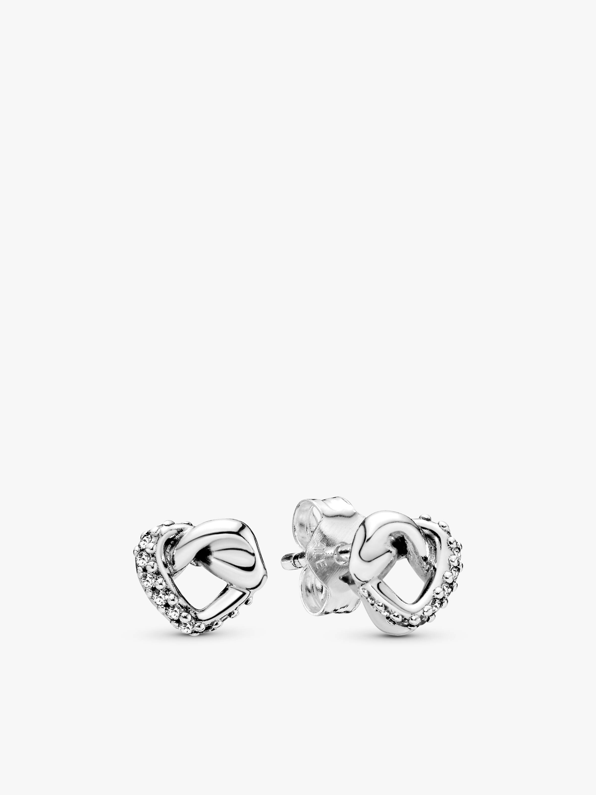 Knotted hearts silver stud earrings with clear cubic zirconia