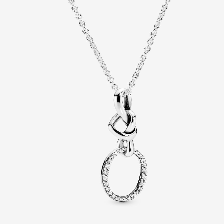 Knotted hearts silver pendant with clear cubic zirconia and necklace image number 0