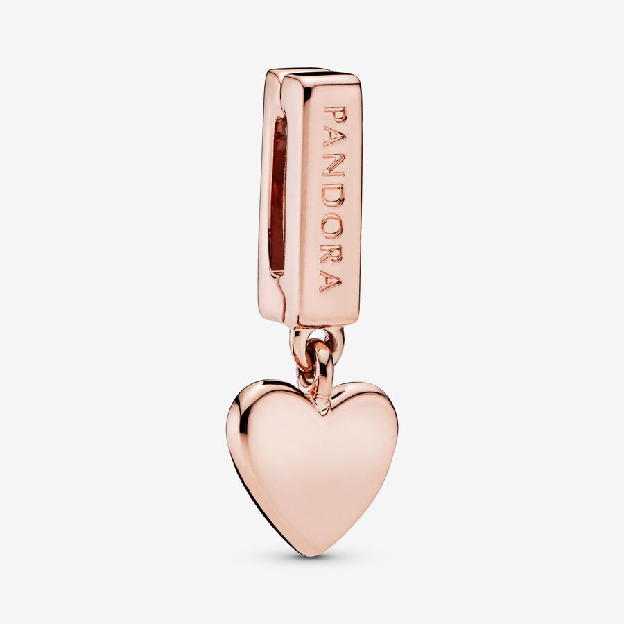 PANDORA Reflexions dangling heart clip charm in 14k rose gold-plated image number 0
