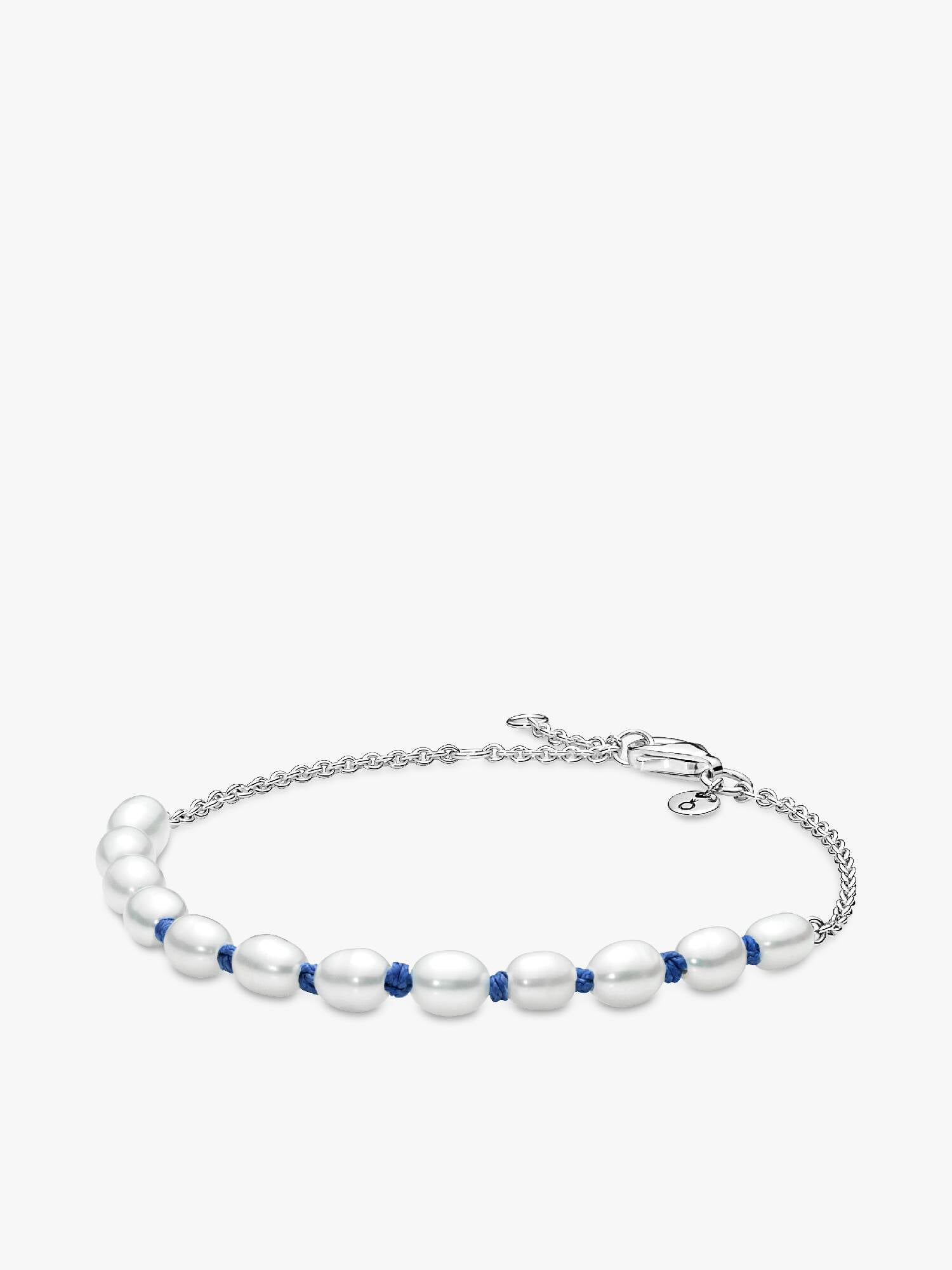 Treated Freshwater Cultured Pearl Blue Cord Chain Bracelet