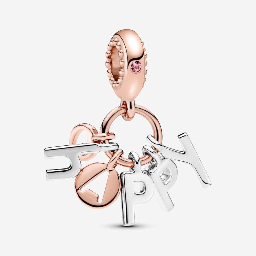 Happy PANDORA Rose and silver dangle with orchid pink crystal image number 0