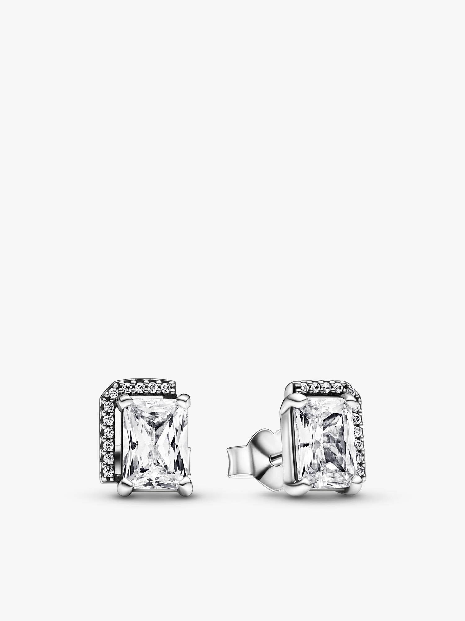 Rectangular Sparkling Halo Stud Earrings