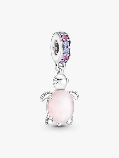 Murano Glass Pink Sea Turtle Dangle Charm