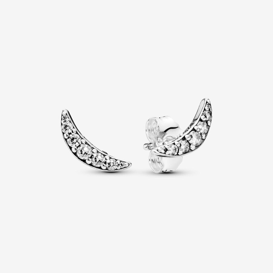 Moon silver stud earrings with clear cubic zirconia image number 0