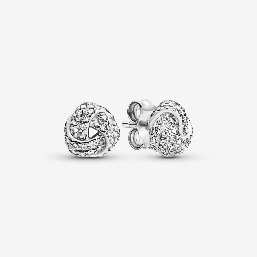 Love knot silver stud earrings with clear cubic zirconia image number 0