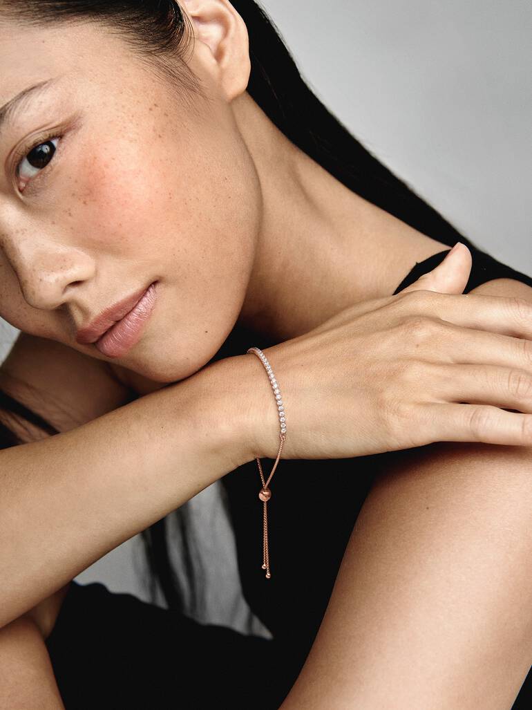 14k Rose gold-plated bracelet with clear cubic zirconia