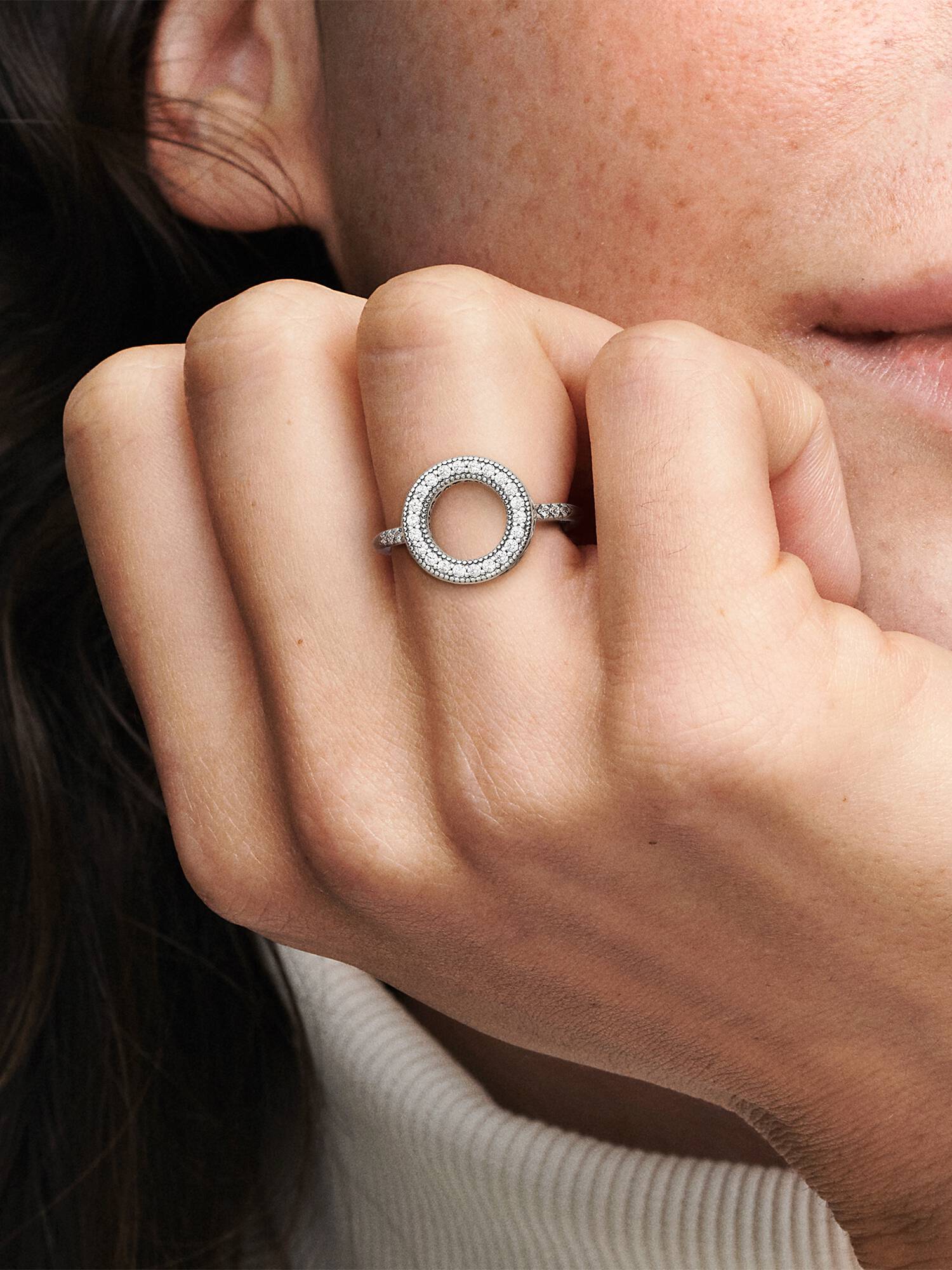 Silver ring with clear cubic zirconia