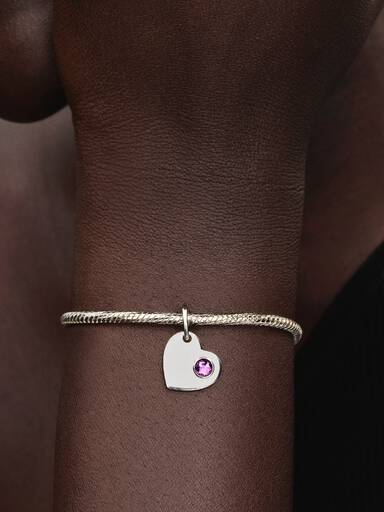 Engravable Heart Purple Stone Dangle Charm